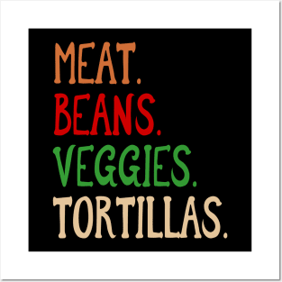 Meat. Beans. Veggies. Tortillas. Burrito ingredients Posters and Art